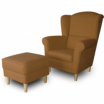 Ušák/křeslo, s taburetem, látka hnědá, ASTRID