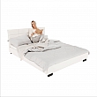 Manželská postel s roštem, 160x200, bílá ekokůže, MIKEL