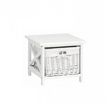 Noční stolek, 1 košík, bílá, RAFAELLO