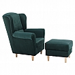 Křeslo ušák, s taburetem, látka smaragdová, ASTRID