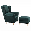 Křeslo ušák, s taburetem, látka smaragdová, ASTRID