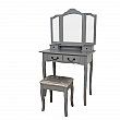 Toaletní stolek s taburetem, šedá / stříbrná, REGINA NEW