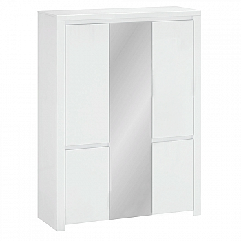 Skříň 5D se zrcadlem, bílý lesk, LINDY