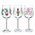 TEMPO-KONDELA TIPSY TRIO, sklenice na víno, set 3 ks, 450 ml, čiré se zimním motivem