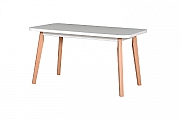 OSTENA 6 (OSLO 6) jídelní stůl rozkládací - lamino deska +sokl Bílá (bílá borovice andersen) / nohy Buk -kolekce 