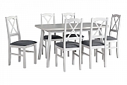 MILENIUM 6 - jídelní set stůl+6 židlí (Oslo 6+Nilo 11 ) lamino bílá borovice andersen / židle bílá/ látka světle šedá  1B-Soro 90 - kolekce 
