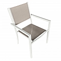 Zahradní stohovatelná židle, bílá ocel/světle šedá, DORIO
