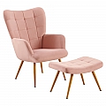 Křeslo s podnoží, růžová Velvet látka/dub, HABEN