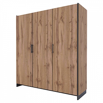 Skříň, třídveřová, dub wotan/černá, AMONI 3D