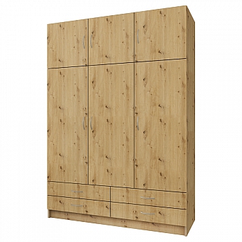 Šatní skříň, třídveřová, dub artisan, GERI NEW