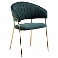 Designové jídelní křeslo, tmavě zelená Velvet látka/gold chrom zlatý, DASMIN TYP 1