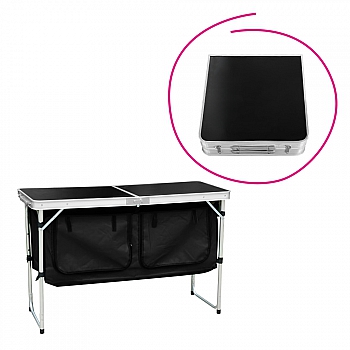 Skládací kempinkový stůl s organizérem, 120 cm, hliník/MDF, KEPI TYP 3
