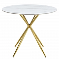 Jídelní stůl, bílý mramor/gold chrom zlatá, průměr 90 cm, MEKNER