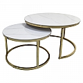 Konferenční stolky, set 2 ks, imitace mramoru/gold chrom-zlatý, DEVNET 3 NEW