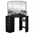 Rohový toaletní stolek, černá, ELIO