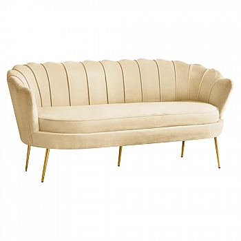 Luxusní pohovka, 3-sed, béžová Velvet látka/zlatá, Art-deco, NOBLEO TYP 2