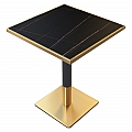Jídelní bistro stůl, černý mramor/černá/zlatá, 70x70 cm, PRESTON