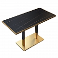 Jídelní bistro stůl, černý mramor/černá/zlatá, 120x70 cm, DARIAN