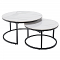 Konferenční stolky, sada 2 ks, bílý mramor/černá, LASTRO NEW